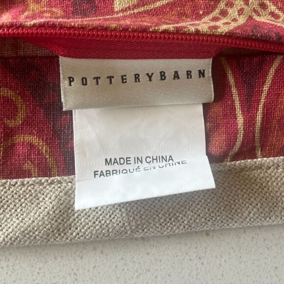 Vtg Pottery Barn Moroccan Linen Blend Pillow Covers (2) Red & Green 16x26 - Picture 5 of 6